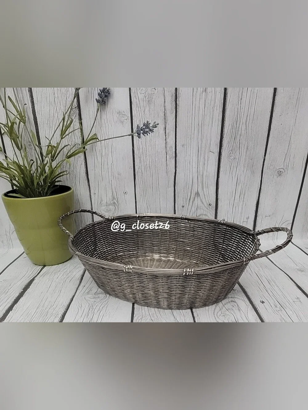 Vintage Woven Metal Serving Basket - Silver